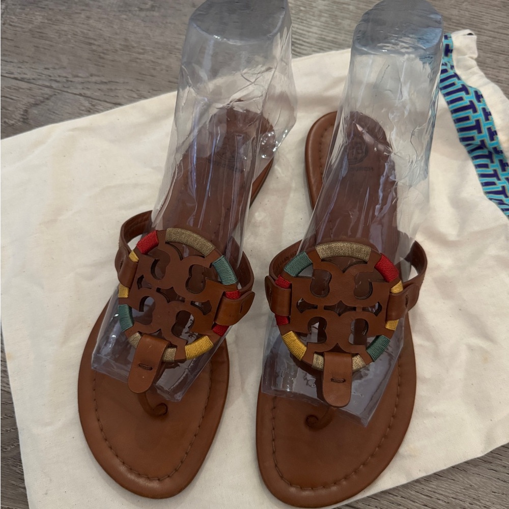 Tory Burch Brown Sandals with Colorful Accents